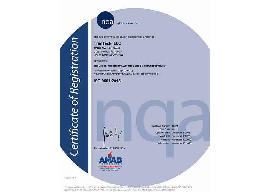 Trimteck ISO 9001 Certificate